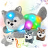 Hopearl LED Musical Stuffed Husky - Singing Plush Toy Playset with 3 Baby Puppies, 17''