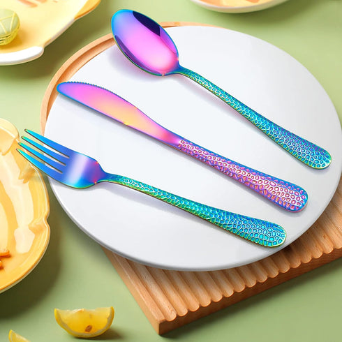 LIANYU 12-Piece Rainbow Kids Silverware Set, Stainless Steel Toddler Utensils, Dishwasher Safe