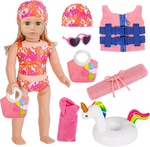 ebuddy 18 inch Doll Clothes and Accessories - Swimsuit and BeachSet Summer