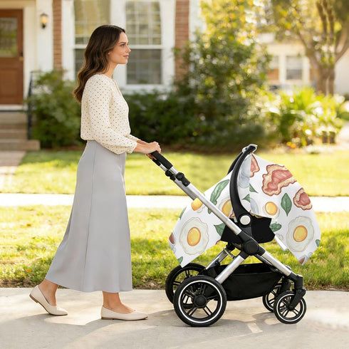Mazeann Breakfast Bacon Fried Egg Car Seat Cover Baby Breathable Soft Infant Carseat Covers Canopies Babies Carrier