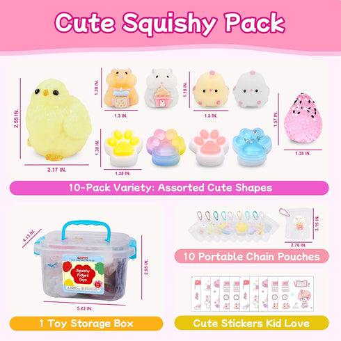 YRSDQueenA 10 Pack 4-8 8-12, Taba Squishy Toys kit with Toy Box & Cute Stickers, Kawaii taba Squishies Stress Relief