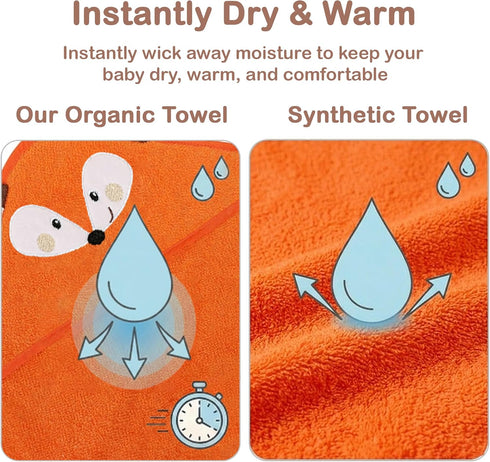 100% 3D Mother's Choice Organic Cotton Baby Hooded Towel Ultra-Soft & Absorbent Baby Bath Towels for Newborn