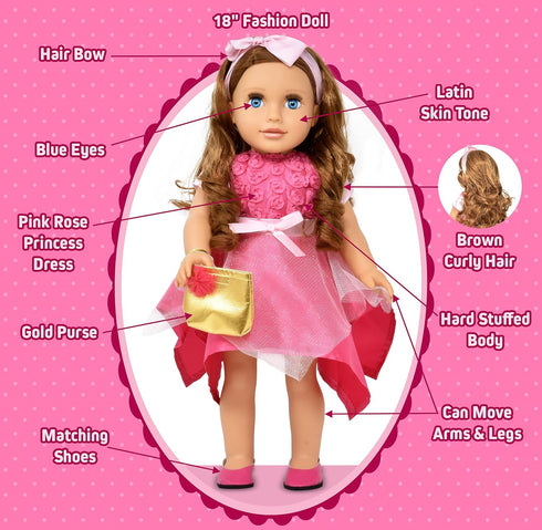 Gift Boutique 18 Inch Girl Doll - Fashion Doll with Fine Hair, Pink Shoes, Accessories for Girls
