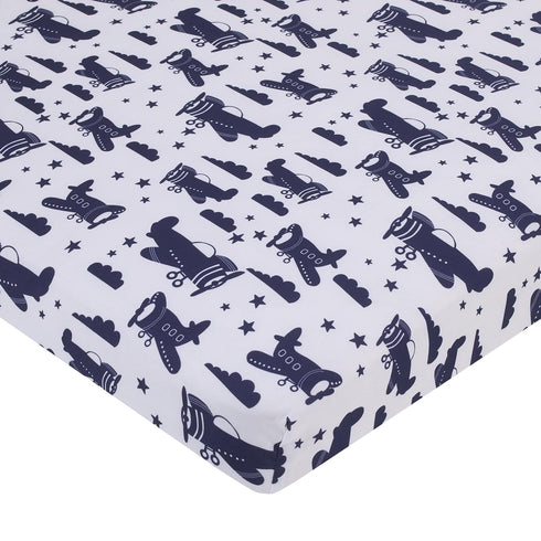 3 Set Little Love by NoJo Soar High Little One Navy, Light Blue, Orange, and White Airplanes, Clouds, and Stars Piece