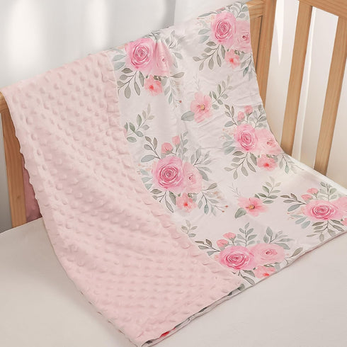 30 40 Inches Floral Minky Baby Blanket x for Girls, Soft Plush Receiving Blanket with Dotted Back, Gift for Newborn