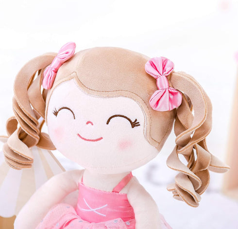 Gloveleya Baby Doll Gifts - Plush Curly Hair Ballet Dolls, Soft Girl Toys, Pink, 33CM