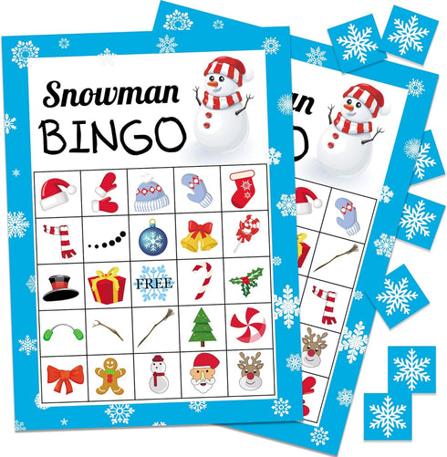 Joy Bang Christmas Bingo Game for Kids & Adults, Snowman Bingo Game for 24 Players Christmas Party Activities