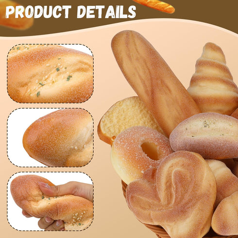 10 Set Gresorth PCS Fake Bread Artificial Loaf Decoration Lifelike Croissant Donut Cake Slice Platter Ornament
