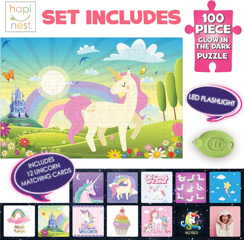 100 5 6-8 10-12 Hapinest Piece Unicorn Puzzle Glow-in-The-Dark Puzzle for Kids Girls & Boys, Birthday Gift w/Bonus