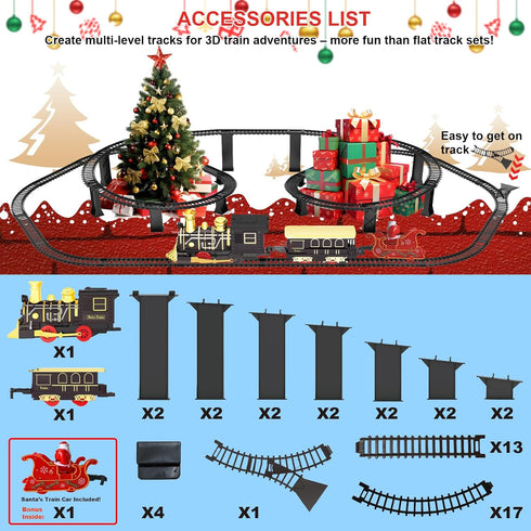 Set 3D 3 4 5 6 7 Electric Train with Elevated Tracks Music, Locomotive Passenger Carriages, Lights & Quiet Mode
