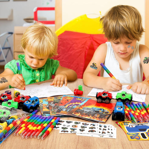 168Pcs Set BenLouis Monster Truck Party Favors Truck Car Theme Coloring Books Crayons Sticker Bulk for Kids Racing