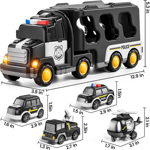 3 4 5 6 Set 3 1 3-9, JUKUDAHU Police Truck Toy for Years Old Boys - Carrier Vehicle Toy with Small Cars and Helicopter