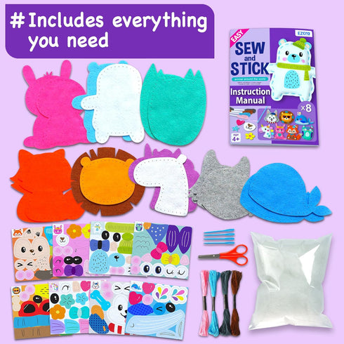 8-in-1 4-8 EZCRA Unicorn Sewing Kit for Kids - Kids Sewing Kit - Easy to Do Craft Kits for Ages - Sewing Crafts - Extra