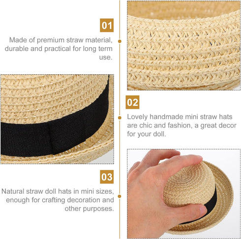 Mini Straw Hats for Dolls: Miniature Knitting Straw Hat Natural Mini Hat Doll Straw Hat for DIY Craft Dollhouse Decoration Accessories
