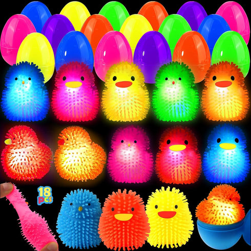 18 Pack Easter Eggs Fillers LED Chick Puffer Balls, Easter Basket Stuffers