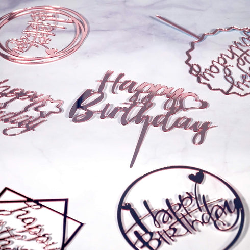 6-Pack Rose Gold Birthday Cake Topper Set, Double-Sided Glitter Acrylic Happy Birthday Sign for Party Decorations