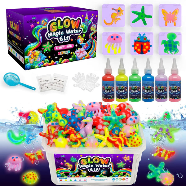 Kiditos Glow in The Dark Magic Water Elf Toy Kit, Aqua Fairy Water Gel Kit with 6 Colors and Molds