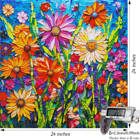 Bgraamiens 1000 Pieces Puzzle - Mosaic Art Flowers - Stained Glass Art Puzzle with Flowers, Impossible Color Challenge