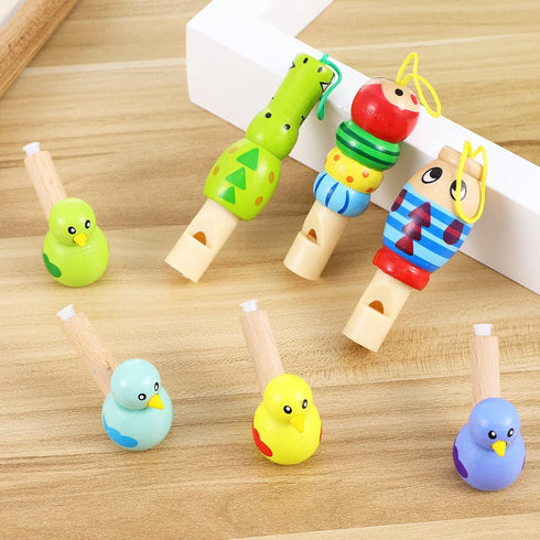 7Pcs Wooden Whistle for Kids - Cute Cartoon Animal Bird Whistle Set, Musical Instrument Early Learning Props
