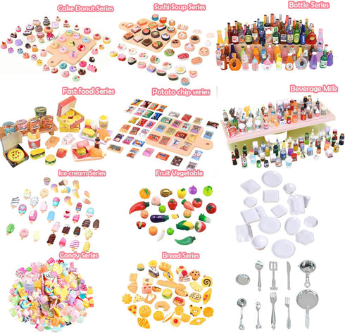 150Pcs Miniatures Food Drinks Bottles Doll House Accessories - 1:12 Playset for Pretend Play Kitchen Game