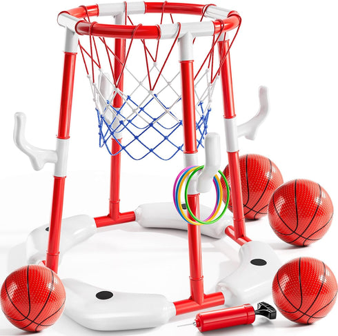 NIPLOOOW Pool Basketball Hoop, 2-in-1 Floating Pool Toys Ring Game with 4 Balls