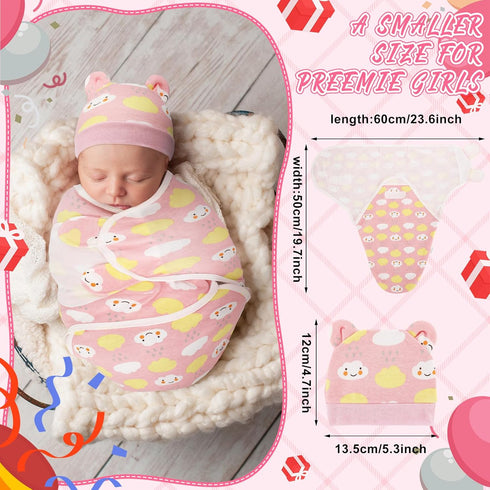 VitalCozy 6 Pack Set Set 3-7 Lbs) Preemie Swaddle Blanket Wrap with Hat Cotton Baby Swaddle Wrap Hat for Preemie