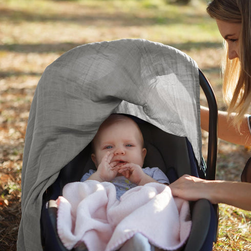Meracorallo Muslin Baby Car Seat Cover, Lightweight Breathable Soft Infant Carrier Cover Carseat Canopy for Baby Boys