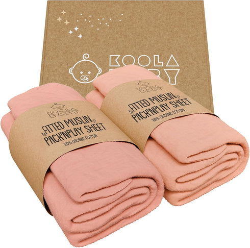 Pack Pack 2 Pack and Play Sheets Fitted - Portable Mini Crib Mattress Sheet for Boys & Girls - Soft Muslin Cotton