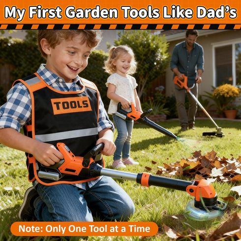 Set 2-in-1 3+ KidBloom Kids Gardening Tools with Vest, Kids Lawn Mower & Kids Leaf Blower with Lights & Sounds, Toy