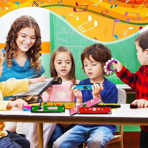 12Pcs Harmonicas,16 Kids Holes Cartoon Harmonica Toy with Double Row for Toddlers,Beginners,Musical Instrument,Easter