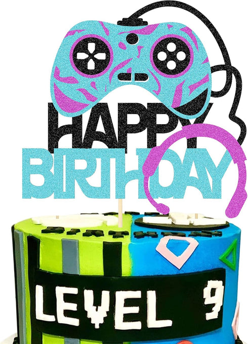Video Games Level Up Happy Birthday Cake Toppers, Gamers Birthday Party Favors for Video Game