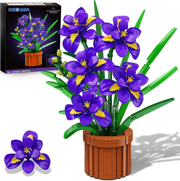 CUBIMANA Flowers Botanicals Iris Building Set - Mother's Day Artificial Purple Bonsai