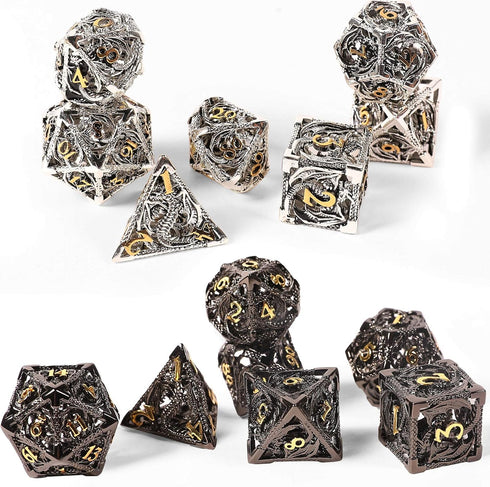 AncientDeer 7pcs Metal Dice Set D&D - Unique Dragon Pattern for Dungeons and Dragons, RPG, MTG, Board Games