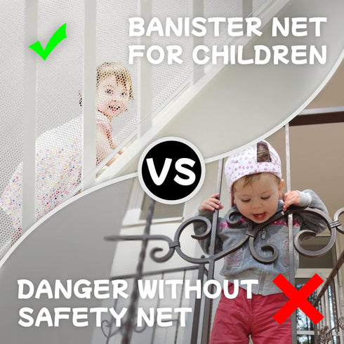 Banister Guard for Baby - 10ft x 3ft Balcony Netting for Pets, Baby Safety Stairs Rail Net (White)