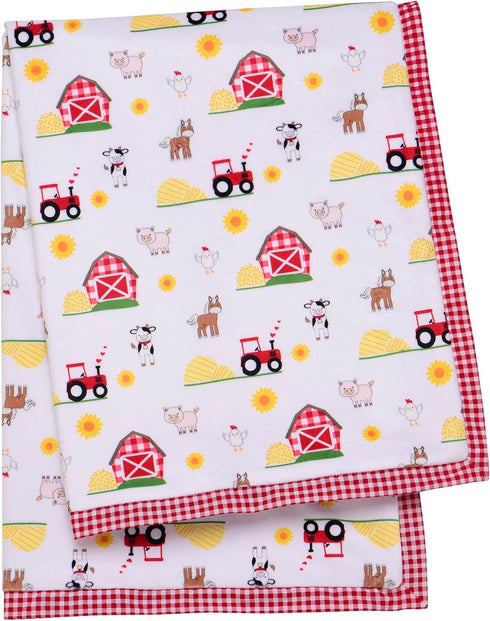 2 Ply Silky Baby Blanket, Multi-colored Farm Animal Print, Reversible to Flannel, 30 in. x 40 in.
