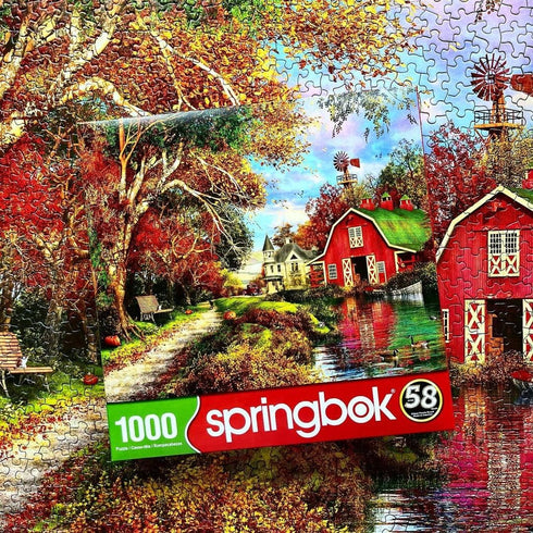 Springbok Autumn Barn 1000 Piece Jigsaw Puzzle Illustration of Classic Barn and Farm House in Fall