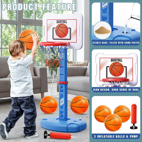 Toddler Basketball Hoop Indoor for Kids, Adjustable Height Poolside Mini Basketball Goal with 3 Balls