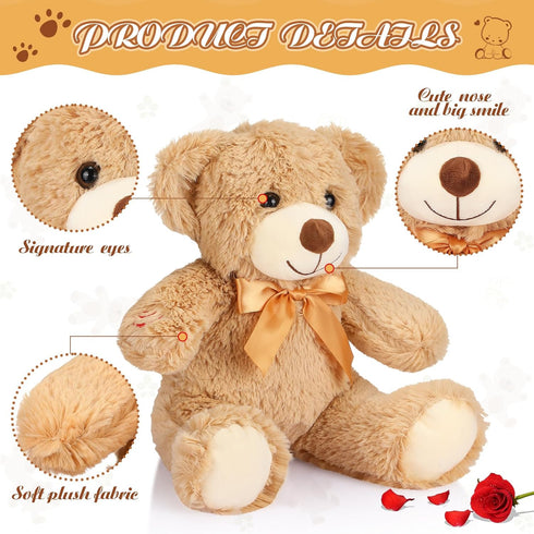 Liliful Remembrance Bow Bear Plush, 12 Inch Brown Soft Doll with Recorder for Gifts