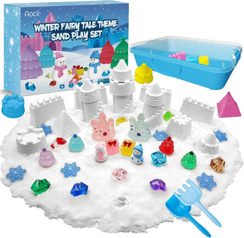 Aocii Kids Sensory Bin Sand Kit, Winter Fairy Tale Theme Sand Play