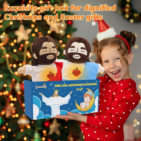 Yelakey Jesus Plush that Breathes, Jesus Stuffed Doll with Glow&Songs, Easter Toy Savior Doll for Church Sunday School