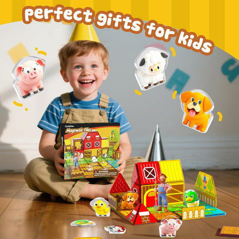 3-5, 4-8 GobiDex Magnetic Tiles with Farm Animals Building Blocks, STEM Sensory Toys for Indoor, Outdoor, and Travel