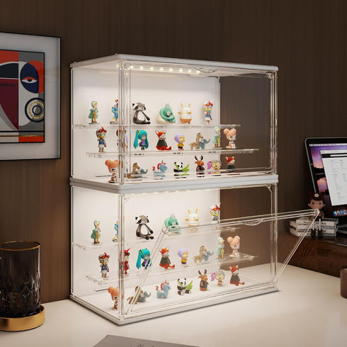 Verssure 3-Tier Clear Display Case for Collectibles, Adjustable Figure Display Case with LED Light, Stackable Acrylic