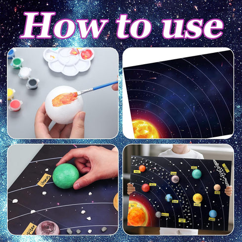 Innconee 20 10 12 2 Solar System Model Project Kit with Foam Ball LED Lights Pigment Brushes Solar System Background