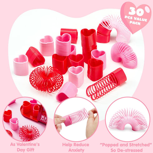 30 Packs JOYIN Valentines Day Party Favors with Mini Springs Toys, Multi-Color Heart Coil Springs Toys, Stress Relief
