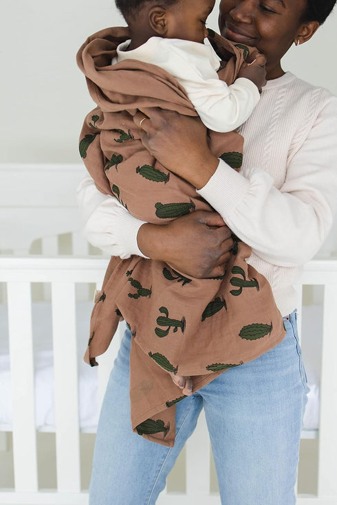 Leyl&Ari Muslin Swaddle Blanket - 100% Organic Cotton Lightweight Receiving Wrap for Infant & Newborn (Cactus, 47X47)