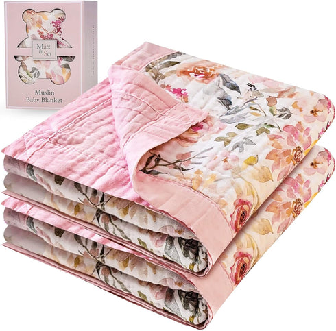 100% Cotton Muslin Baby Blanket - Large Reversible Receiving Blankets for Baby