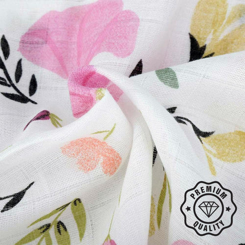 NOOVIA 2-Pack 43x47in, Baby Swaddle Blankets, Cotton Muslin, Extra Large Floral Pattern & Solid Pink, Soft Newborn