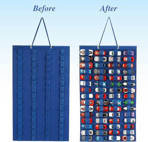Hanging Storage Organizer for Toy Cars Felt Display Case Hold Up 60 Toy Cars (Without Accessories)(Blue) by JOYMOMO