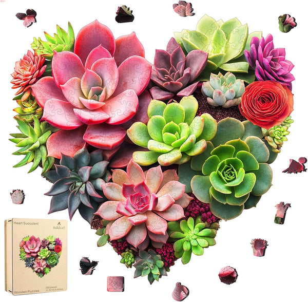 Ruikiyart Wooden Puzzles for Adults 500 Pieces,Mother's Day Heart Succulent Jigsaw Puzzles