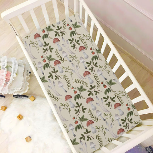 KICPOAY 39 27 Fitted Crib Sheets Mushrooms Fall Leaves Stretchy Portable Playard Sheets for Baby Toddler, Breathable